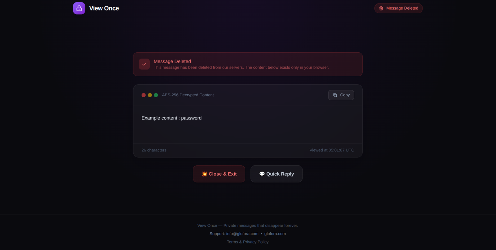 Glofora View Once Decrypted View and Secure Reply